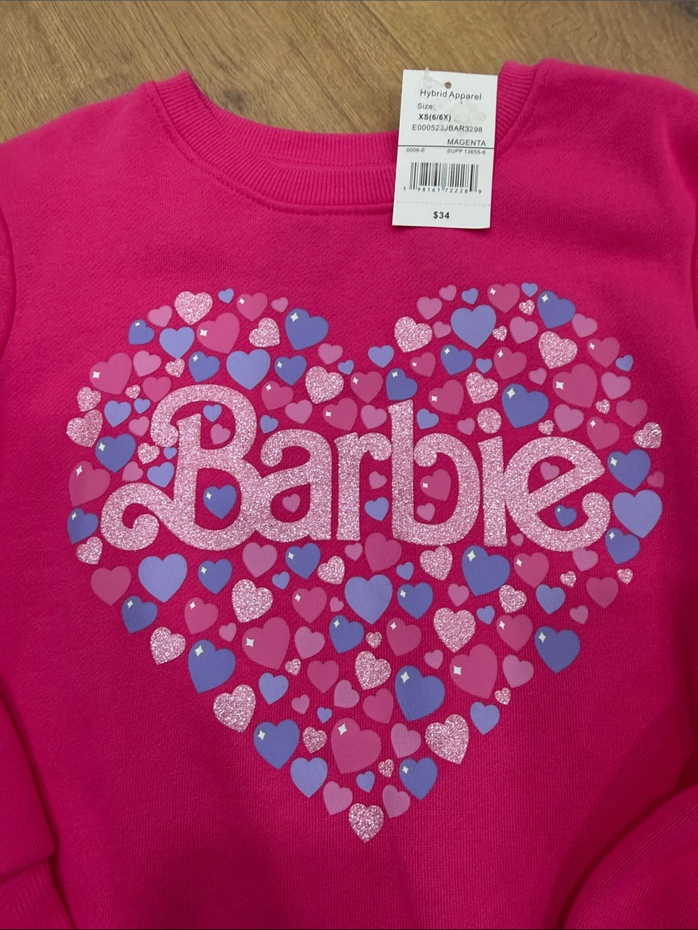 Barbie Hot Pink Heart Logo Sweatshirt with Blue & Light Pink Accents - Picture 4 of 4